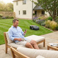 Robot Lawn Mower Engineered for Large Yards, RTK-GPS Navigation, LiDAR Sensors, 2500m² Coverage — Lifestyle